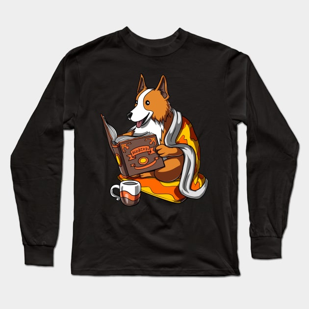 Corgi Book Reading Dog Long Sleeve T-Shirt by underheaven